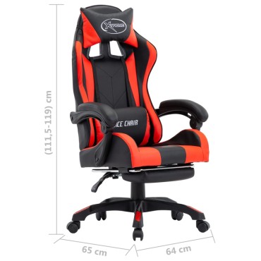 vidaXL Καρέκλα Racing με Υποπόδιο Κόκκινη/Μαύρη από Συνθετικό Δέρμα 64x65x(111,5-119)cm 1 τεμ.