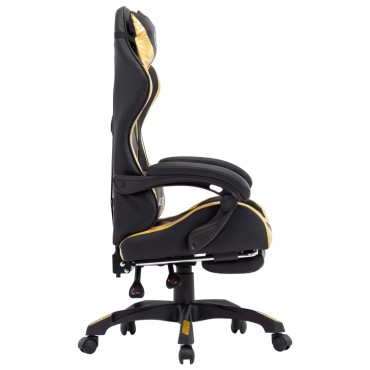 vidaXL Καρέκλα Racing με Υποπόδιο Χρυσή/Μαύρη από Συνθετικό Δέρμα 64x65x(111,5-119)cm 1 τεμ.