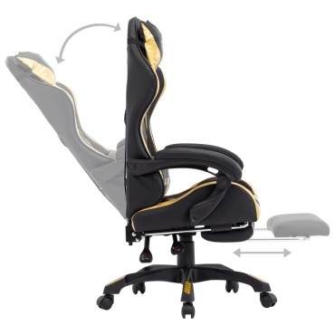 vidaXL Καρέκλα Racing με Υποπόδιο Χρυσή/Μαύρη από Συνθετικό Δέρμα 64x65x(111,5-119)cm 1 τεμ.