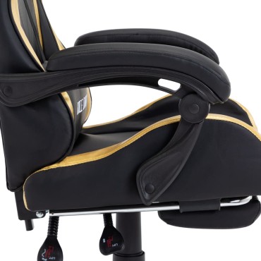 vidaXL Καρέκλα Racing με Υποπόδιο Χρυσή/Μαύρη από Συνθετικό Δέρμα 64x65x(111,5-119)cm 1 τεμ.