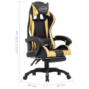 vidaXL Καρέκλα Racing με Υποπόδιο Χρυσή/Μαύρη από Συνθετικό Δέρμα 64x65x(111,5-119)cm 1 τεμ.