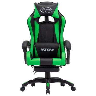 vidaXL Καρέκλα Racing με Υποπόδιο Πράσινη/Μαύρη από Συνθετικό Δέρμα 64x65x(111,5-119)cm 1 τεμ.