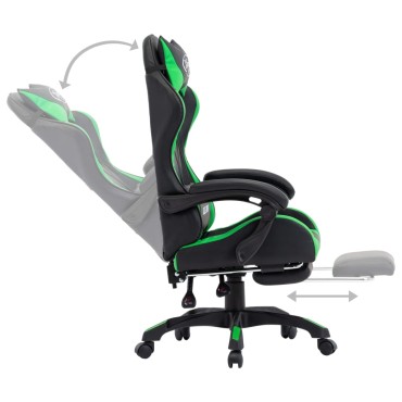 vidaXL Καρέκλα Racing με Υποπόδιο Πράσινη/Μαύρη από Συνθετικό Δέρμα 64x65x(111,5-119)cm 1 τεμ.