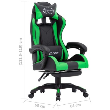 vidaXL Καρέκλα Racing με Υποπόδιο Πράσινη/Μαύρη από Συνθετικό Δέρμα 64x65x(111,5-119)cm 1 τεμ.