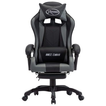 vidaXL Καρέκλα Racing με Υποπόδιο Γκρι/Μαύρη από Συνθετικό Δέρμα 64x65x(111,5-119)cm 1 τεμ.