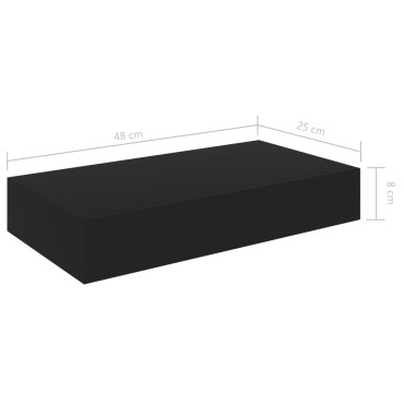 vidaXL Ράφι Τοίχου με Συρτάρι Μαύρο 48x25x8cm από MDF 1 τεμ.