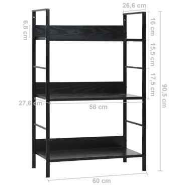 vidaXL Ραφιέρα 3 Επιπέδων Μαύρη 60x27,6x90,5cm Επεξεργασμένο Ξύλο 1 τεμ.