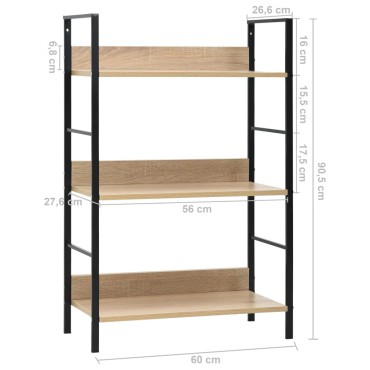 vidaXL Ραφιέρα 3 Επιπέδων Δρυς 60x27,6x90,5cm Επεξεργασμένο Ξύλο 1 τεμ.