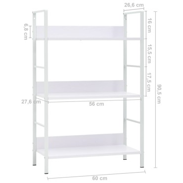vidaXL Ραφιέρα 3 Επιπέδων Λευκή 60x27,6x90,5cm Επεξεργασμένο Ξύλο 1 τεμ.