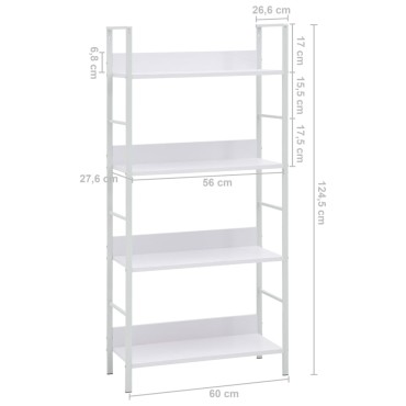 vidaXL Ραφιέρα 4 Επιπέδων Λευκή 60x27,6x124,5cm Επεξεργασμένο Ξύλο 1 τεμ.
