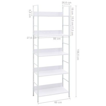 vidaXL Ραφιέρα 5 Επιπέδων Λευκή 60x27,6x158,5cm Επεξεργασμένο Ξύλο 1 τεμ.