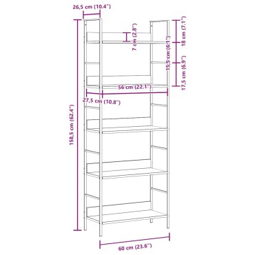 vidaXL Ραφιέρα 5 Επιπέδων Λευκή 60x27,6x158,5cm Επεξεργασμένο Ξύλο 1 τεμ.