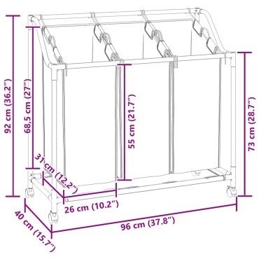 vidaXL Καλάθι Διαχωρισμού Απλύτων με 3 Σάκους Μπλε από Ατσάλι