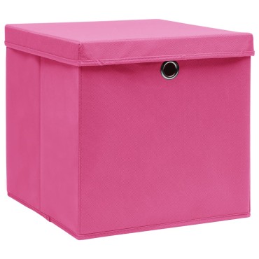 vidaXL Κουτιά Αποθήκευσης με Καπάκια 4 τεμ Ροζ 32x32x32εκ Υφασμάτινα