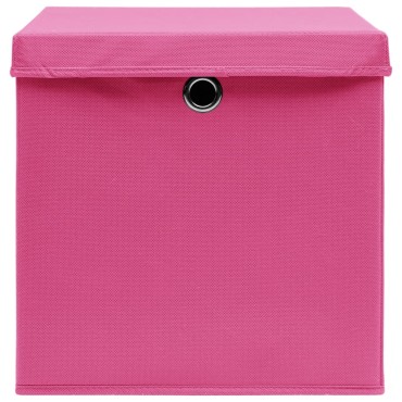 vidaXL Κουτιά Αποθήκευσης με Καπάκια 4 τεμ Ροζ 32x32x32εκ Υφασμάτινα