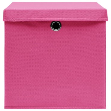vidaXL Κουτιά Αποθήκευσης με Καπάκια 4 τεμ Ροζ 32x32x32εκ Υφασμάτινα
