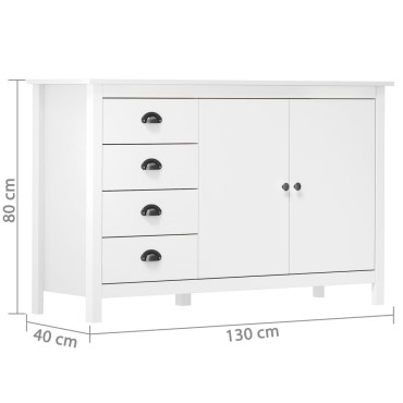 vidaXL Μπουφές Hill Λευκός 130x40x80cm από Μασίφ Ξύλο Πεύκου 1 τεμ.