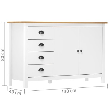 vidaXL Μπουφές Hill Λευκός 130x40x80cm από Μασίφ Ξύλο Πεύκου 1 τεμ.