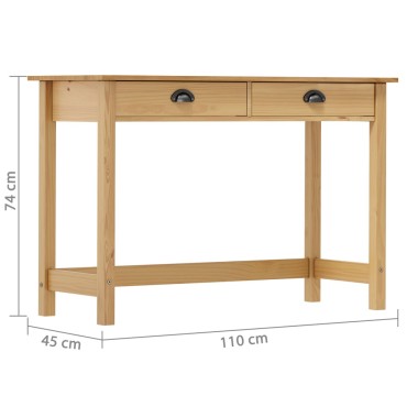 vidaXL Κονσόλα Hill Γκρι 2 Συρτάρια 110x45x74cm από Μασίφ Ξύλο Πεύκου 1 τεμ.