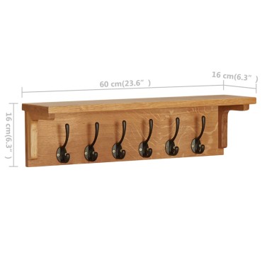 vidaXL Κρεμάστρα Τοίχου 60 x 16 x 16 εκ. από Μασίφ Ξύλο Δρυός