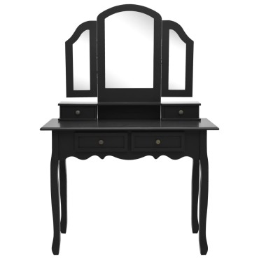 vidaXL Μπουντουάρ με Σκαμπό Μαύρο 100x40x146cm Ξύλο Παυλώνιας 1 τεμ.
