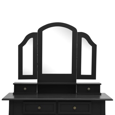 vidaXL Μπουντουάρ με Σκαμπό Μαύρο 100x40x146cm Ξύλο Παυλώνιας 1 τεμ.