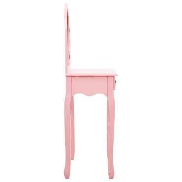 vidaXL Μπουντουάρ με Σκαμπό Ροζ 65x36x128cm Ξύλο Παυλώνιας / MDF 1 τεμ.