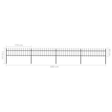 vidaXL Κάγκελα Περίφραξης με Λόγχες Μαύρα 6,8x0,6 μ. από Χάλυβα 680x110cm