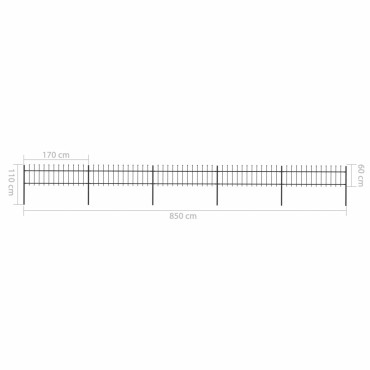 vidaXL Κάγκελα Περίφραξης με Λόγχες Μαύρα 8,5x0,6 μ. από Χάλυβα 850x110cm