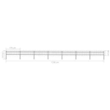 vidaXL Κάγκελα Περίφραξης με Λόγχες Μαύρα 11,9x0,6 μ. από Χάλυβα 1190x110cm