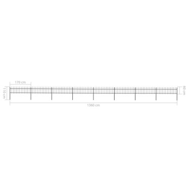 vidaXL Κάγκελα Περίφραξης με Λόγχες Μαύρα 13,6x0,6 μ. από Χάλυβα 1360x110cm