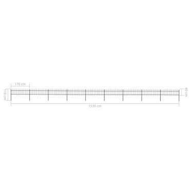 vidaXL Κάγκελα Περίφραξης με Λόγχες Μαύρα 15,3x0,6 μ. από Χάλυβα 1530x110cm