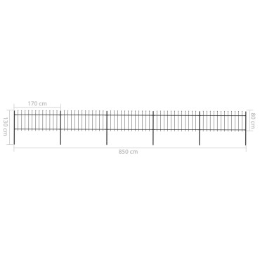 vidaXL Κάγκελα Περίφραξης με Λόγχες Μαύρα 8,5x0,8 μ. από Χάλυβα 850x130cm