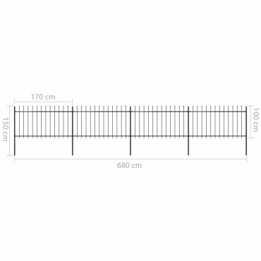 vidaXL Κάγκελα Περίφραξης με Λόγχες Μαύρα 6,8x1 μ. από Χάλυβα 680x150cm