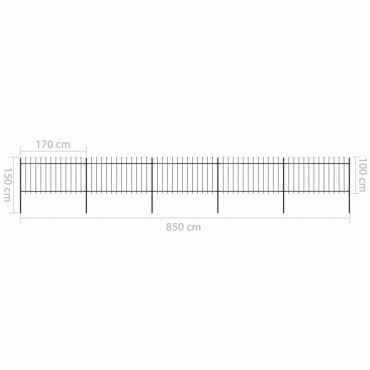 vidaXL Κάγκελα Περίφραξης με Λόγχες Μαύρα 8,5x1 μ. από Χάλυβα 850x150cm