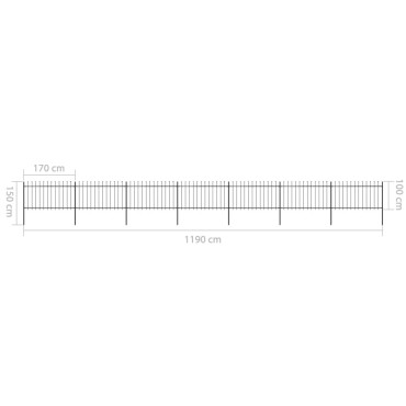 vidaXL Κάγκελα Περίφραξης με Λόγχες Μαύρα 11,9x1 μ. από Χάλυβα 1190x150cm