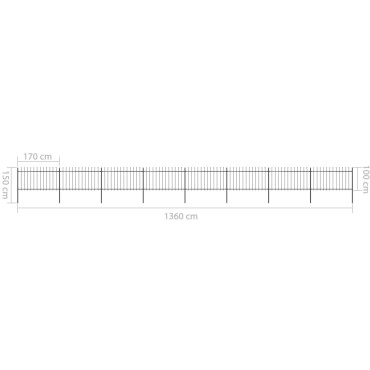 vidaXL Κάγκελα Περίφραξης με Λόγχες Μαύρα 13,6x1 μ. από Χάλυβα 1360x150cm