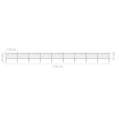 vidaXL Κάγκελα Περίφραξης με Λόγχες Μαύρα 15,3x1 μ. από Χάλυβα 1530x150cm