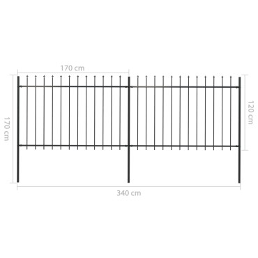 vidaXL Κάγκελα Περίφραξης με Λόγχες Μαύρα 3,4x1,2 μ. από Χάλυβα 340x170cm