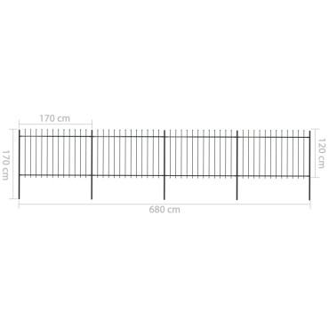 vidaXL Κάγκελα Περίφραξης με Λόγχες Μαύρα 6,8x1,2 μ. από Χάλυβα 680x170cm
