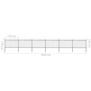 vidaXL Κάγκελα Περίφραξης με Λόγχες Μαύρα 10,2x1,2 μ. από Χάλυβα 1020x170cm