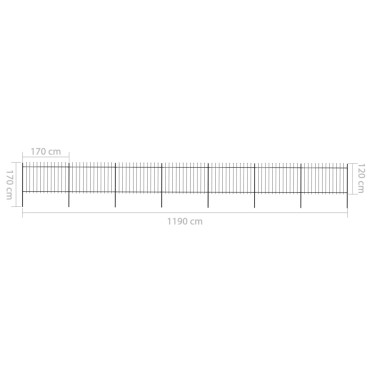 vidaXL Κάγκελα Περίφραξης με Λόγχες Μαύρα 11,9x1,2 μ. από Χάλυβα 1190x170cm