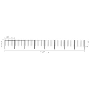 vidaXL Κάγκελα Περίφραξης με Λόγχες Μαύρα 13,6x1,2 μ. από Χάλυβα 1360x170cm