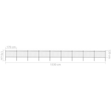 vidaXL Κάγκελα Περίφραξης με Λόγχες Μαύρα 15,3x1,2 μ. από Χάλυβα 1530x170cm