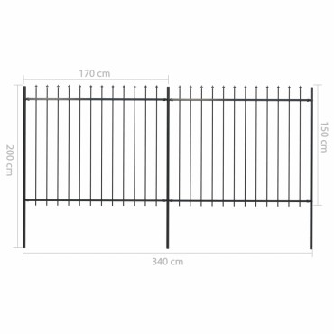 vidaXL Κάγκελα Περίφραξης με Λόγχες Μαύρα 3,4x1,5 μ. από Χάλυβα 340x200cm