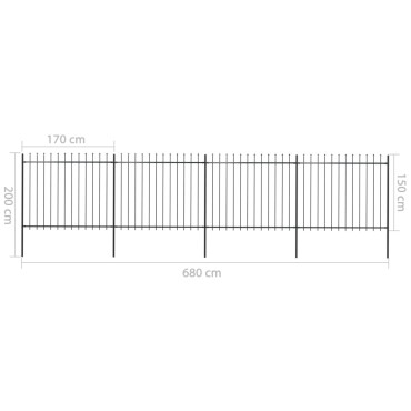 vidaXL Κάγκελα Περίφραξης με Λόγχες Μαύρα 6,8x1,5 μ. από Χάλυβα 680x200cm