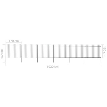 vidaXL Κάγκελα Περίφραξης με Λόγχες Μαύρα 10,2x1,5 μ. από Χάλυβα 1020x200cm