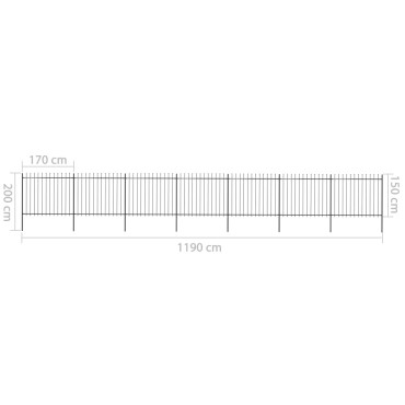 vidaXL Κάγκελα Περίφραξης με Λόγχες Μαύρα 11,9x1,5 μ. από Χάλυβα 1190x200cm