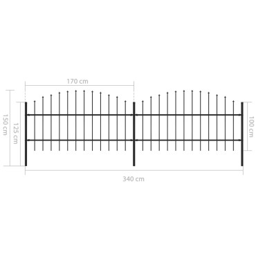 vidaXL Κάγκελα Περίφραξης με Λόγχες Μαύρα (0,75-1) x 3,4 μ. Ατσάλινα