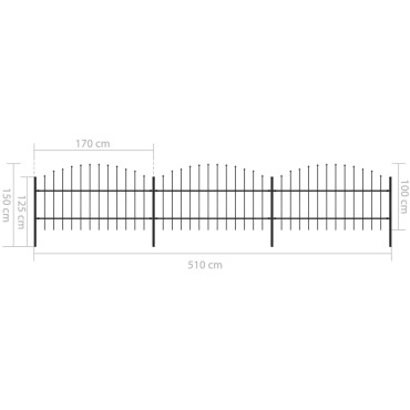 vidaXL Κάγκελα Περίφραξης με Λόγχες Μαύρα (0,75-1)x5,1 μ. Ατσάλινα
